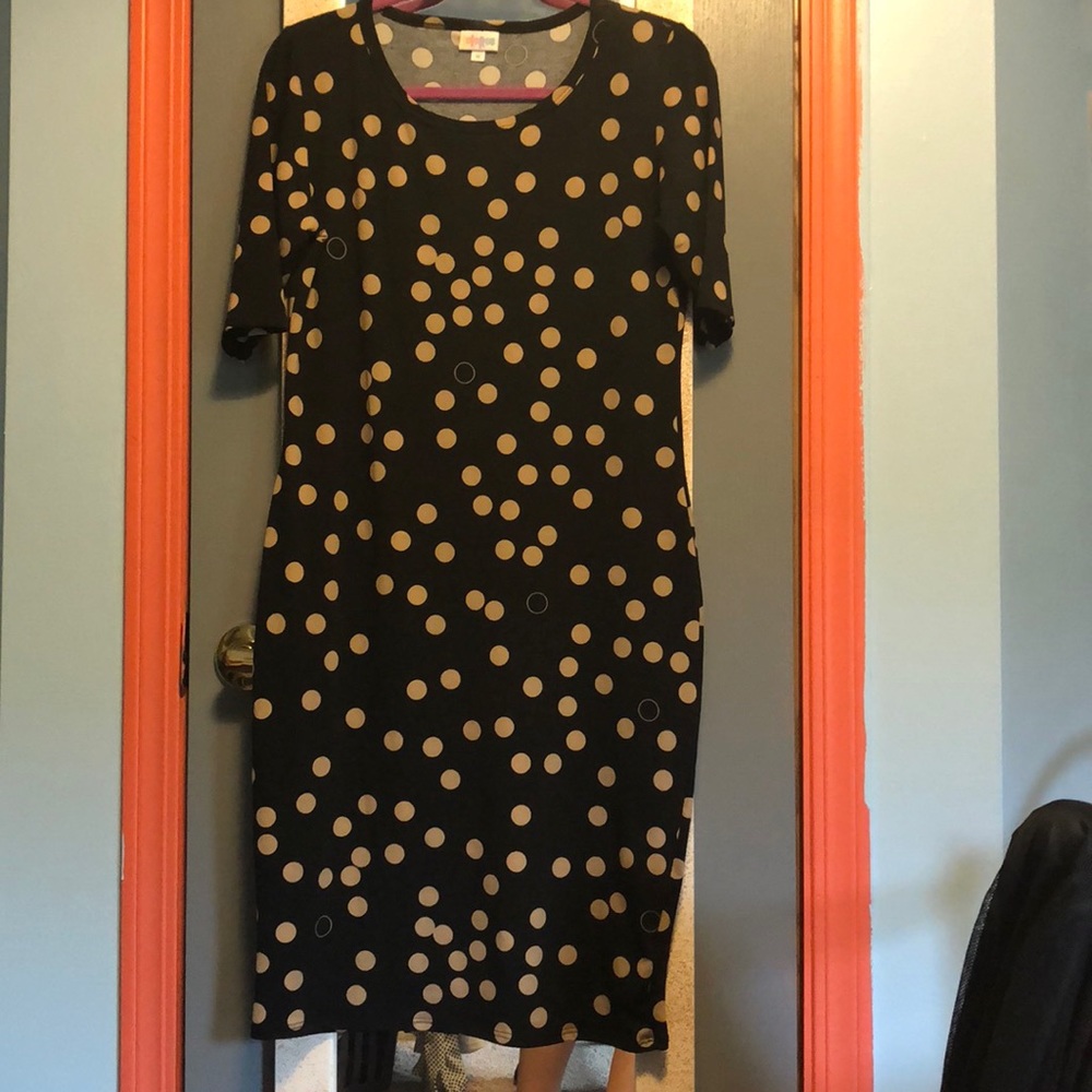 Lularoe Julia dress black with gold dots